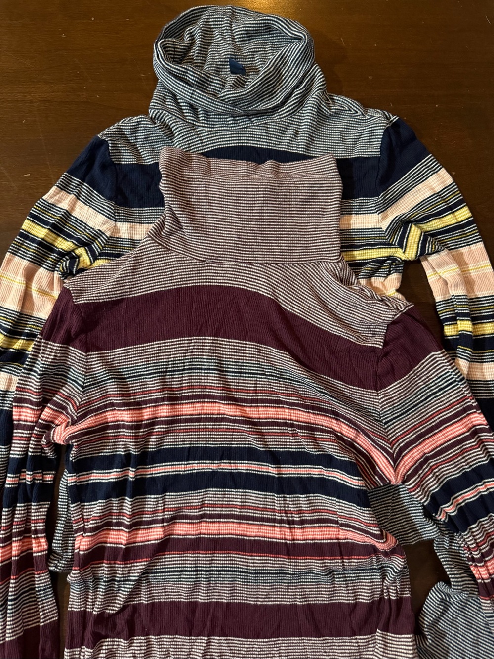 Prince & Fox Striped Turtleneck Tops in Navy, Burgundy, White & Tan